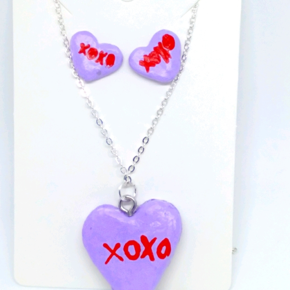 Sweet heart earring and necklace set